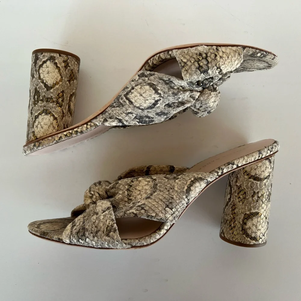 Loeffler Randall Coco High Heel Knot Snakeskin Slide, size 9.5